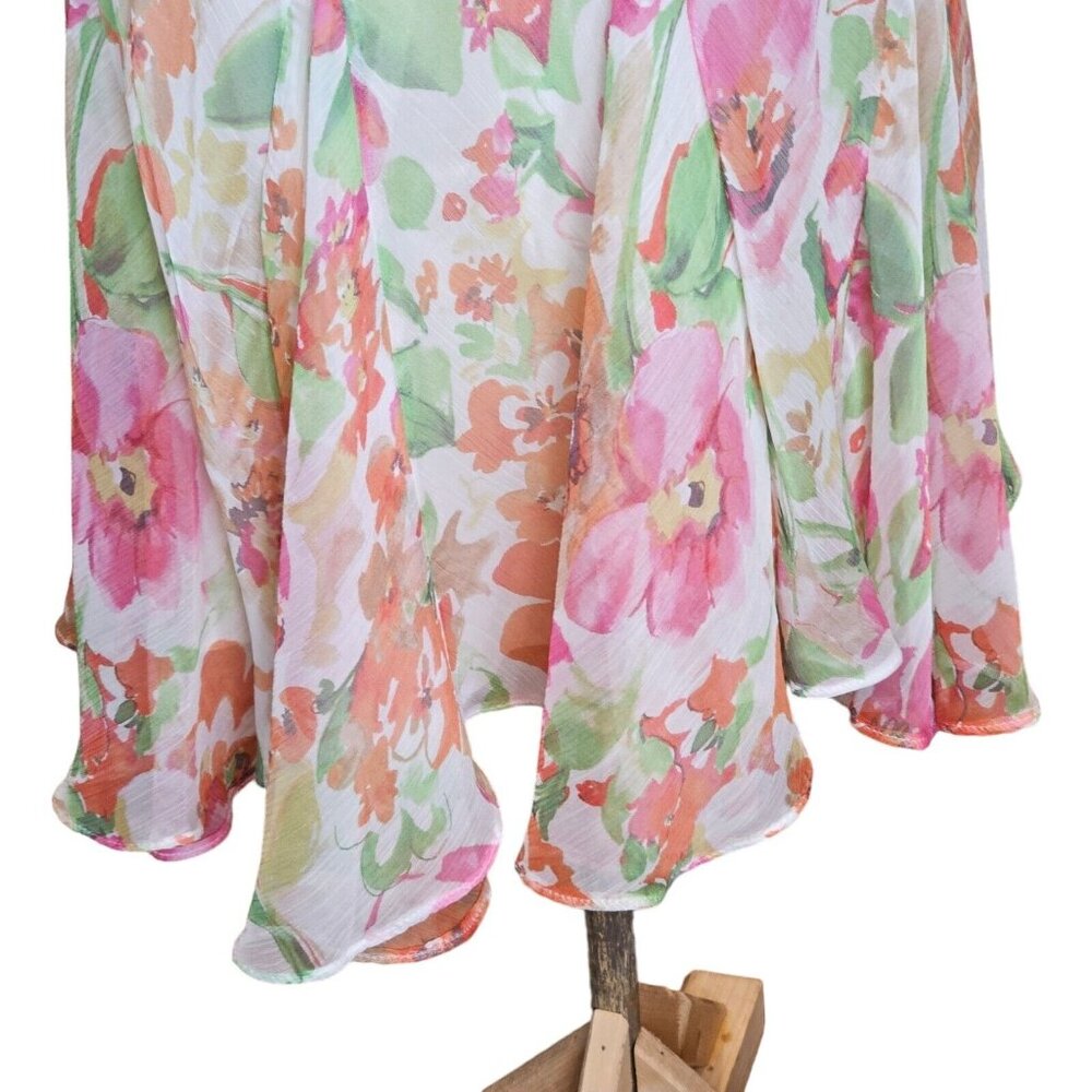 LAUREN‎ RALPH LAUREN Size XL Floral Layered Ruffle Skirt Colorful Chiffon - Picture 5 of 10